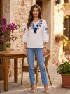 White Floral Embroidered Relaxed Fit Top