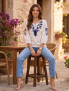 White Floral Embroidered Relaxed Fit Top