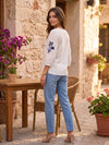 White Floral Embroidered Relaxed Fit Top