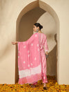 Peach Blossom Trail Floral Printed Straight Kurta with Trouser & Dupatta