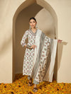 Pearl Garden Floral Printed White Lace Kurta Set with Dupatta