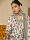 Pearl Garden Floral Printed White Lace Kurta Set with Dupatta