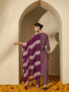Mulberry Muse Purple & Beige Printed V-Neck Kurta Set with Dupatta