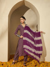 Mulberry Muse Purple & Beige Printed V-Neck Kurta Set with Dupatta