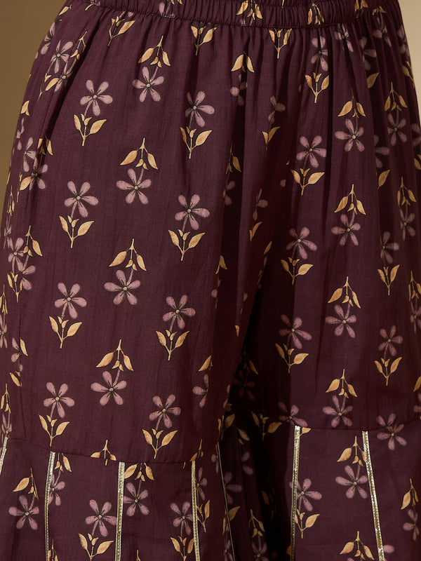 Iris Glow Purple Printed Cotton Kurta Sharara Set with Dupatta