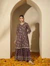 Iris Glow Purple Printed Cotton Kurta Sharara Set with Dupatta
