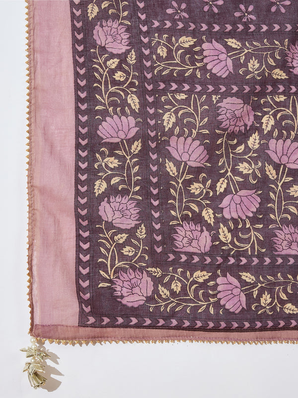 Iris Glow Purple Printed Cotton Kurta Sharara Set with Dupatta