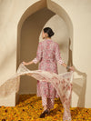 Pastel Vine Floral Printed A-Line Cotton Kurta with Trouser & Dupatta