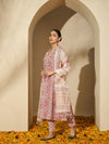 Pastel Vine Floral Printed A-Line Cotton Kurta with Trouser & Dupatta