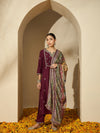 Wine Allure Maroon Embroidered Kurta with Trouser & Dupatta