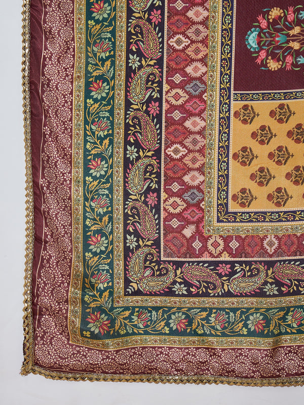 Wine Allure Maroon Embroidered Kurta with Trouser & Dupatta