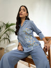Aashra Embroidered Shirt Collar Co-Ord Set with Trousers