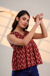 Maroon Printed Sleeveless Top