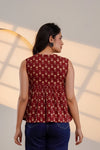 Maroon Printed Sleeveless Top