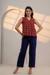 Maroon Printed Sleeveless Top