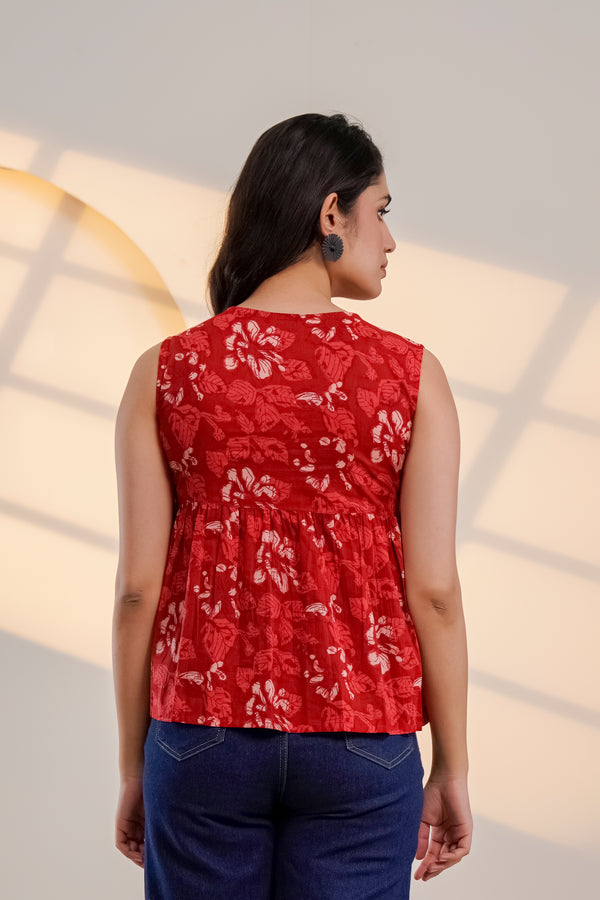 Red Floral Sleeveless Top