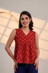 Red Floral Print Sleeveless Top