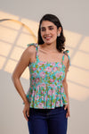 Blue Floral Tie-Shoulder Top