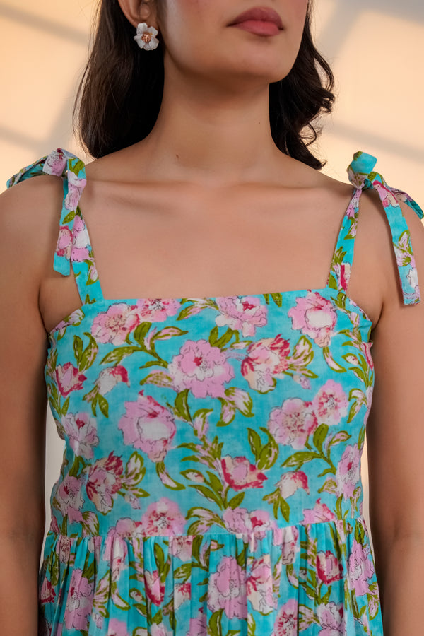Blue Floral Tie-Shoulder Top