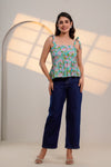 Blue Floral Tie-Shoulder Top