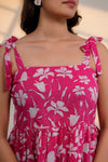 Pink Floral Tie-Up Peplum Top