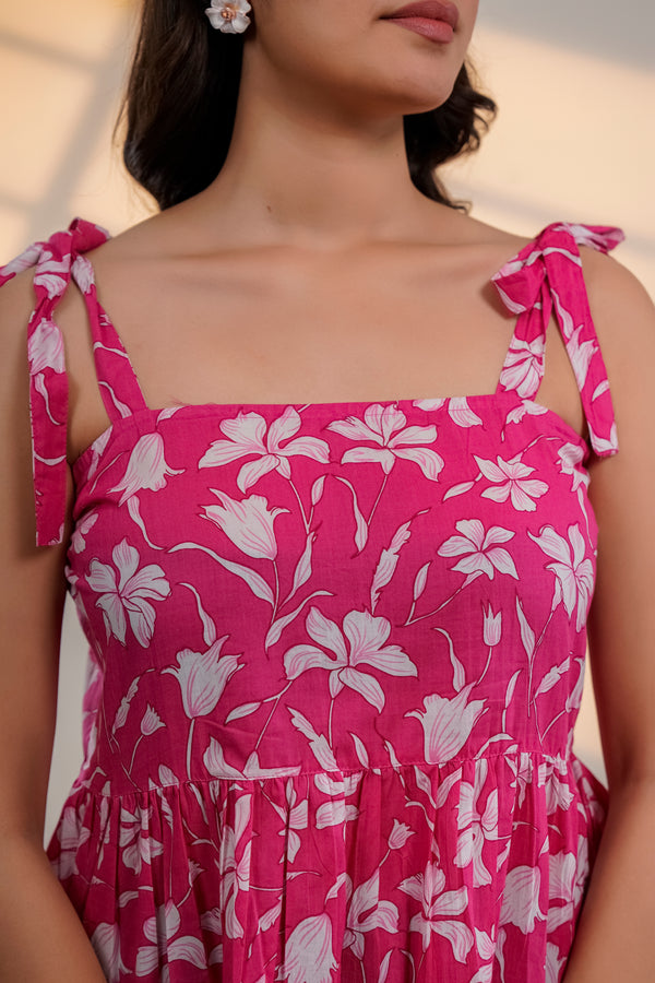 Pink Floral Tie-Up Peplum Top