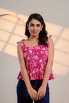 Pink Floral Tie-Up Peplum Top