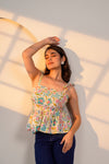 Cream Floral Tie-Up Peplum Top