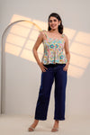 Cream Floral Tie-Up Peplum Top
