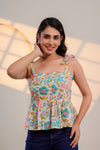 Cream Floral Tie-Up Peplum Top