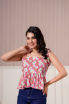 Pink Daisy Tie-Up Peplum Top