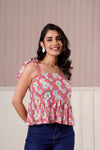 Pink Daisy Tie-Up Peplum Top