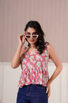 Pink Daisy Tie-Up Peplum Top