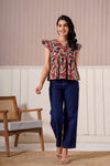 Beige Floral Flutter Sleeve Top