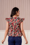 Beige Floral Flutter Sleeve Top