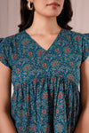 Teal Printed Flutter Sleeve Top