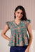 Teal Floral Flutter Sleeve Top