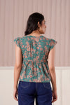 Teal Floral Flutter Sleeve Top