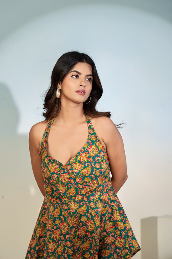 Teal Floral Halter Neck Top