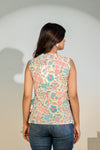 Beige Floral Sleeveless Tie-Up Top