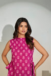 Magenta Printed Sleeveless Tie-Up Top