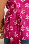 Magenta Printed Sleeveless Tie-Up Top