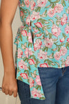 Aqua Floral Sleeveless Tie-Up Top