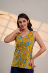 Mustard Yellow Floral Printed Sleeveless Top