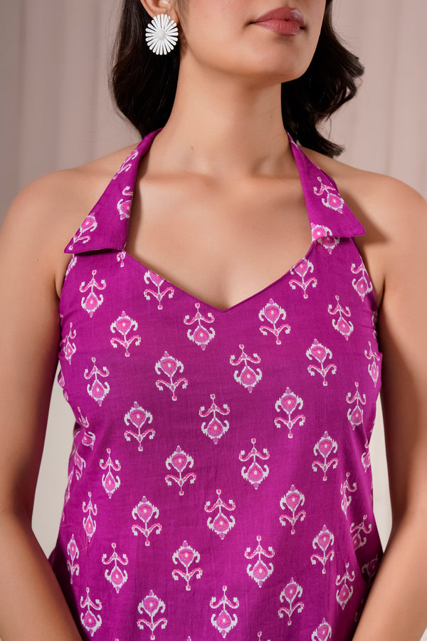 Magenta Printed Halter Neck Top