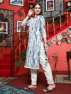 Serene Bloom White & Blue Cotton Printed Kurta Pant with Dupatta Set Ethnic Wear for Women