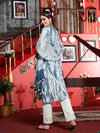 Serene Bloom White & Blue Cotton Printed Kurta Pant with Dupatta Set Ethnic Wear for Women