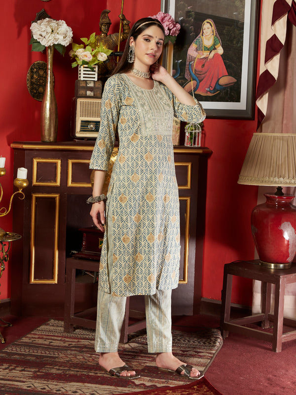 Ivory Dune Cotton Printed Kurta Pant Dupatta Set