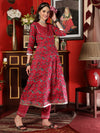 Maroon Cotton Printed Anarkali Kurta Pant with Dupatta Set Ethnic Wear for Women