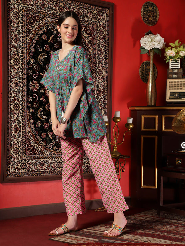 Pacific Petal Blue Floral Printed Cotton Co-ord Set for Women Breezy Everyday Elegance